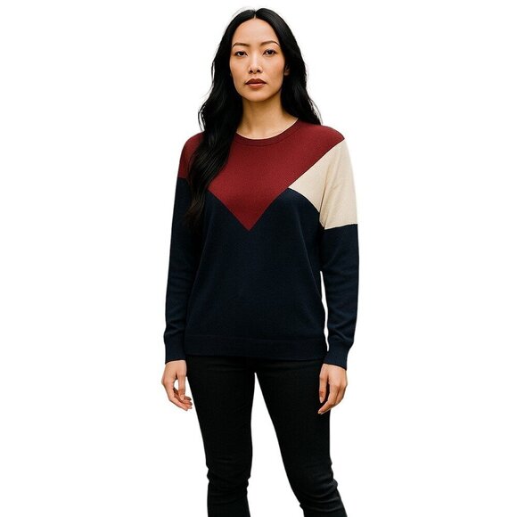 Sandro Paris Merino Wool Sweater Blue Women's Large Long Sleeve Round Neck 3 - Picture 1 of 5